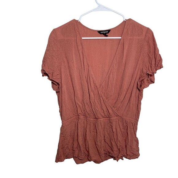 Express Blouse Women's Large Pink V-Neck Short Sleeve Wrap Textured Boho Top - Picture 1 of 9